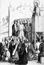 Predigt eines Apostels des Christentums, Illustration aus Wissenschaft und Literatur im Mittelalter und der Renaissance, geschrieben und graviert von Paul Lacroix, 1878